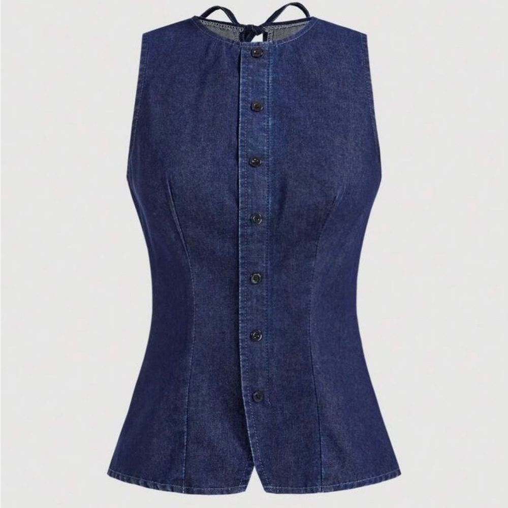 Denim Sleeveless Top with Bows - Picture 2 of 4